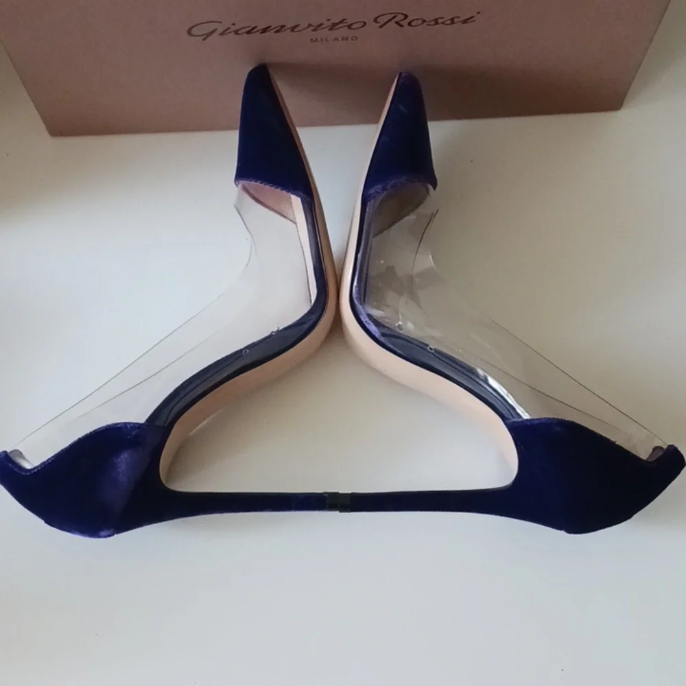 NWT Gianvito Rossi Velluto Violet Plexi Pump Size 37.5 - Picture 6 of 15